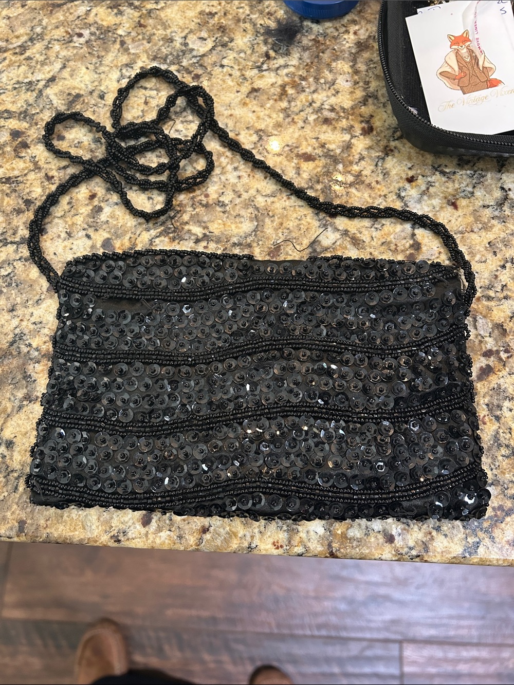 Walborg Black Sequin Beaded Evening Clutch Shoulder Bag